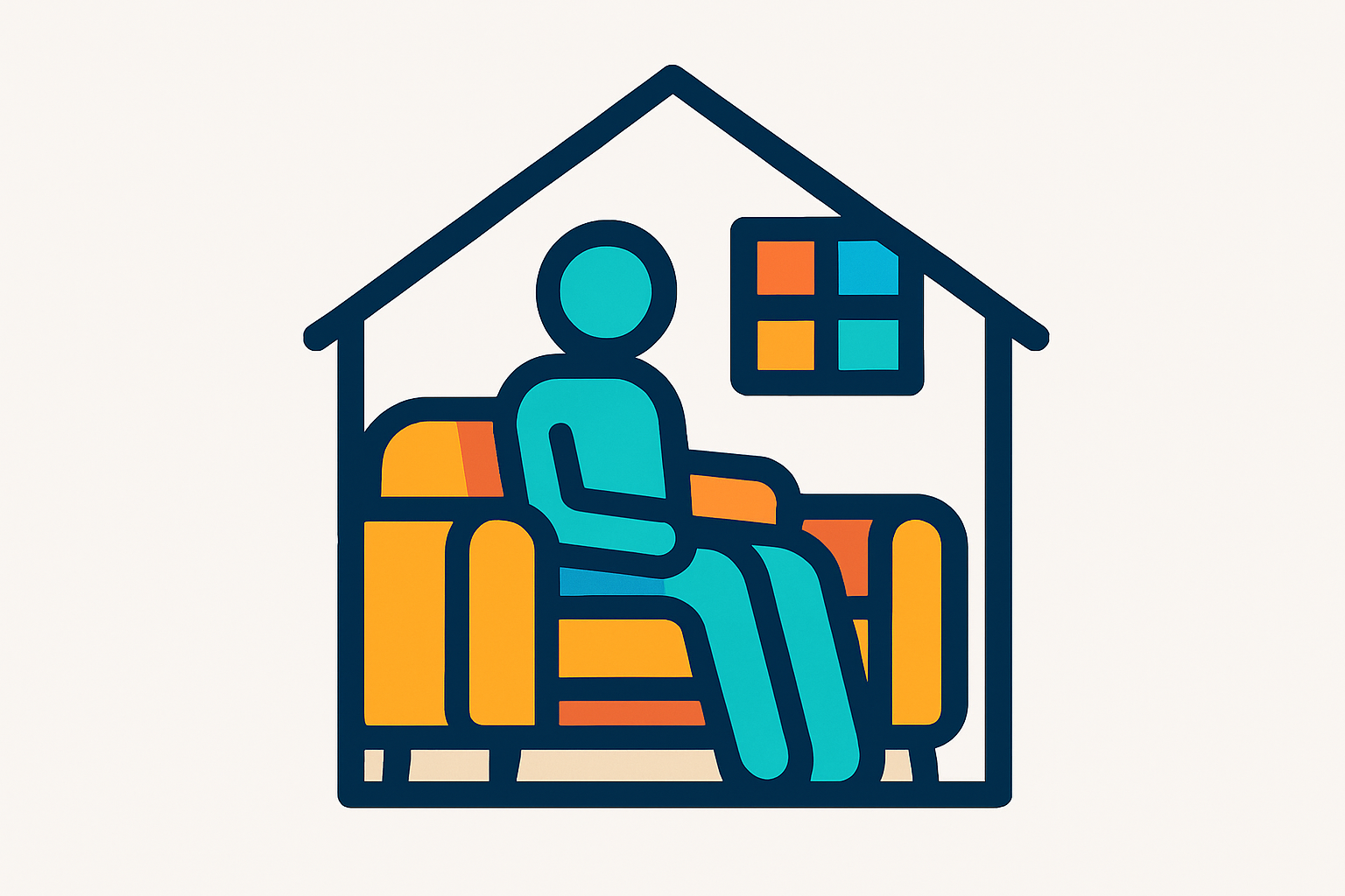 ikona siedzącej osoby w domu na kanapie kolorowa i nowocz - Czasnazwrot.pl